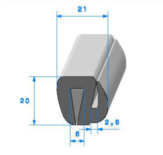 Profilé Caoutchouc SE255 - 21x20 mm L 1 m